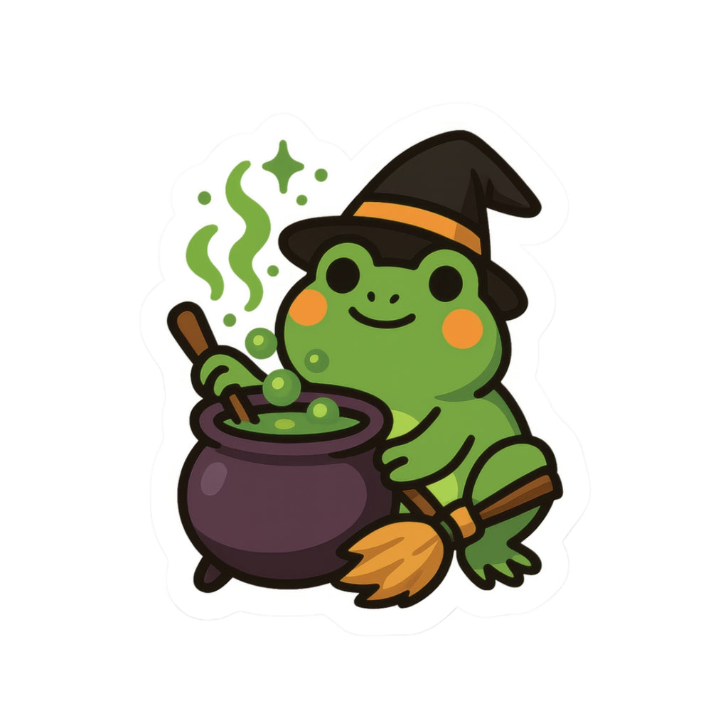 Cute Witch Frog Sticker — Halloween Kiss-Cut Sticker for Laptops, Water Bottles & Scrapbooks
