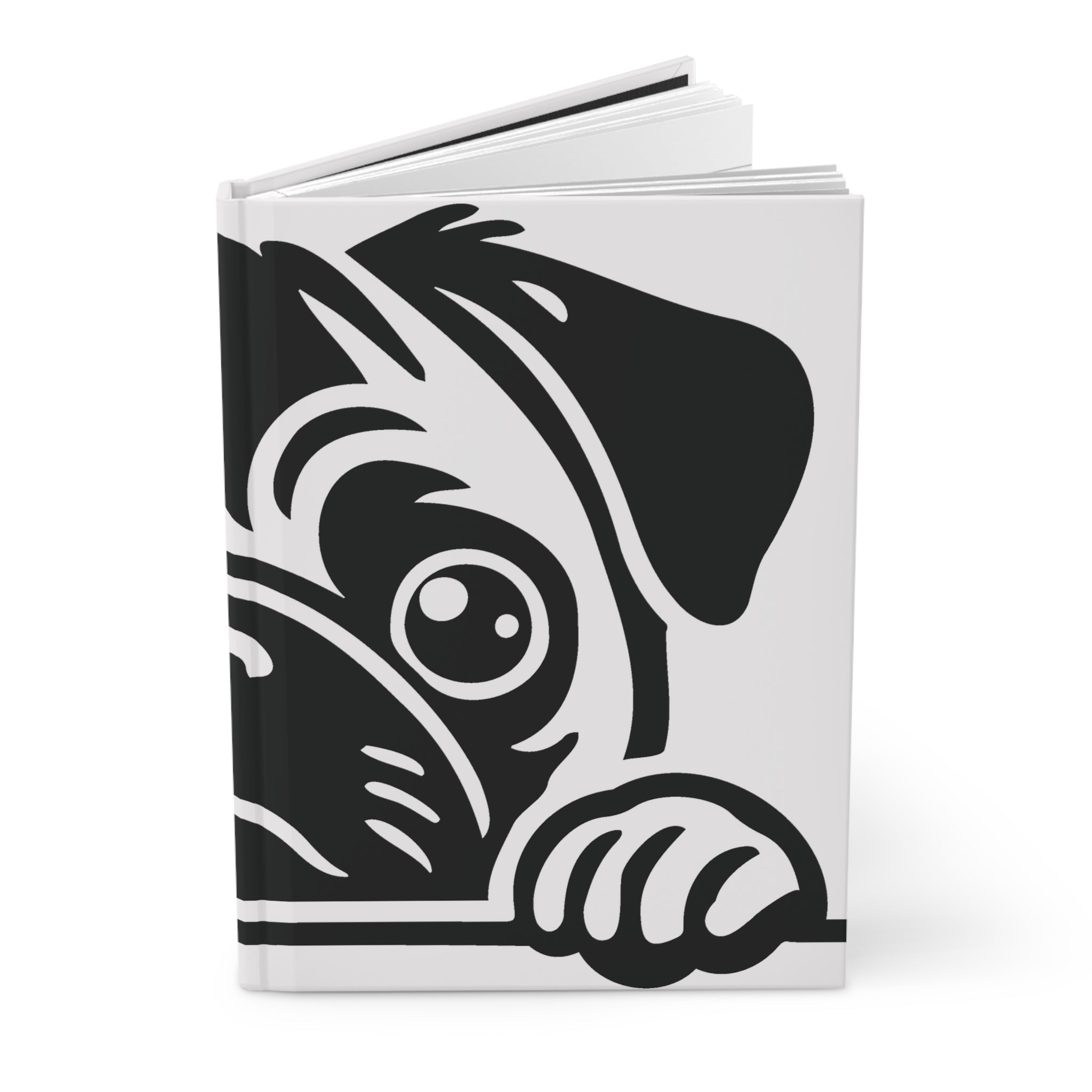 Pug Peek Hardcover Journal — Cute Black & White Dog Notebook