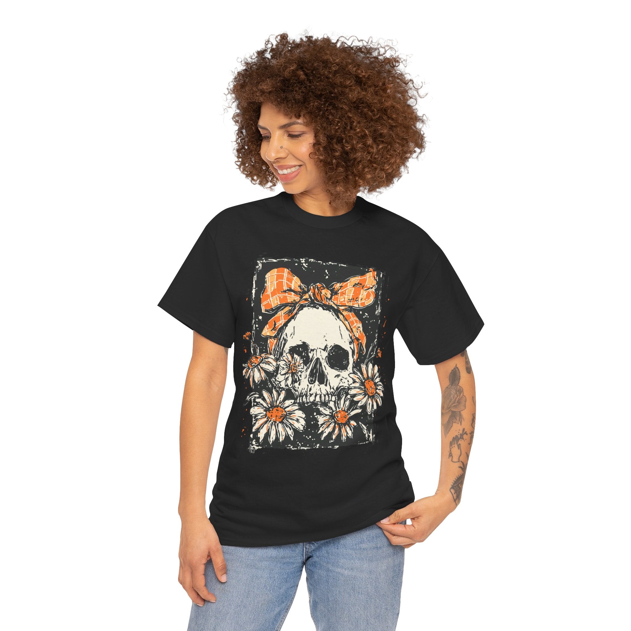 Skull with Daisies Tee – Vintage Floral Skull Graphic T‑Shirt