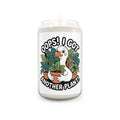Candle with a duck holding plants design and text 'Oops! I got another plant!' on a white background