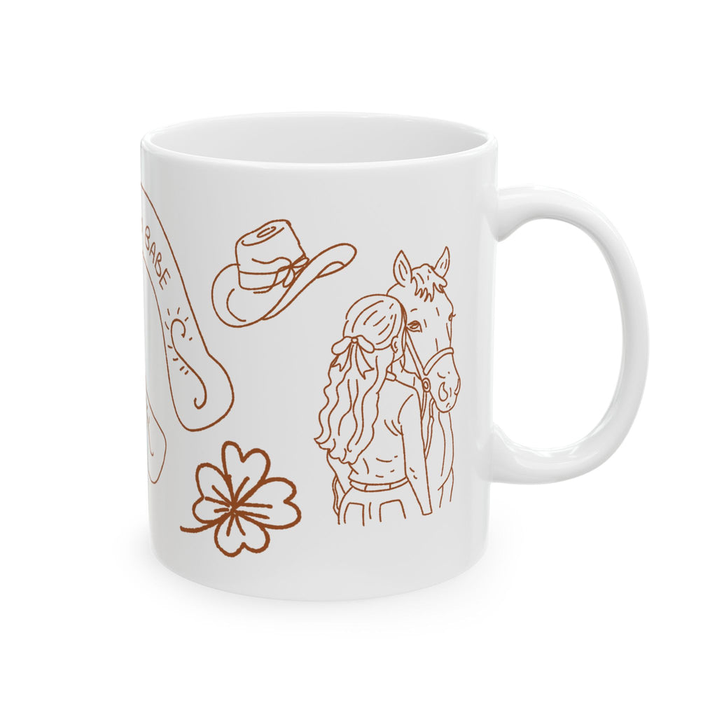 Horse Girl Doodles Ceramic Mug — Equestrian Lucky Charm Coffee Cup (11oz)