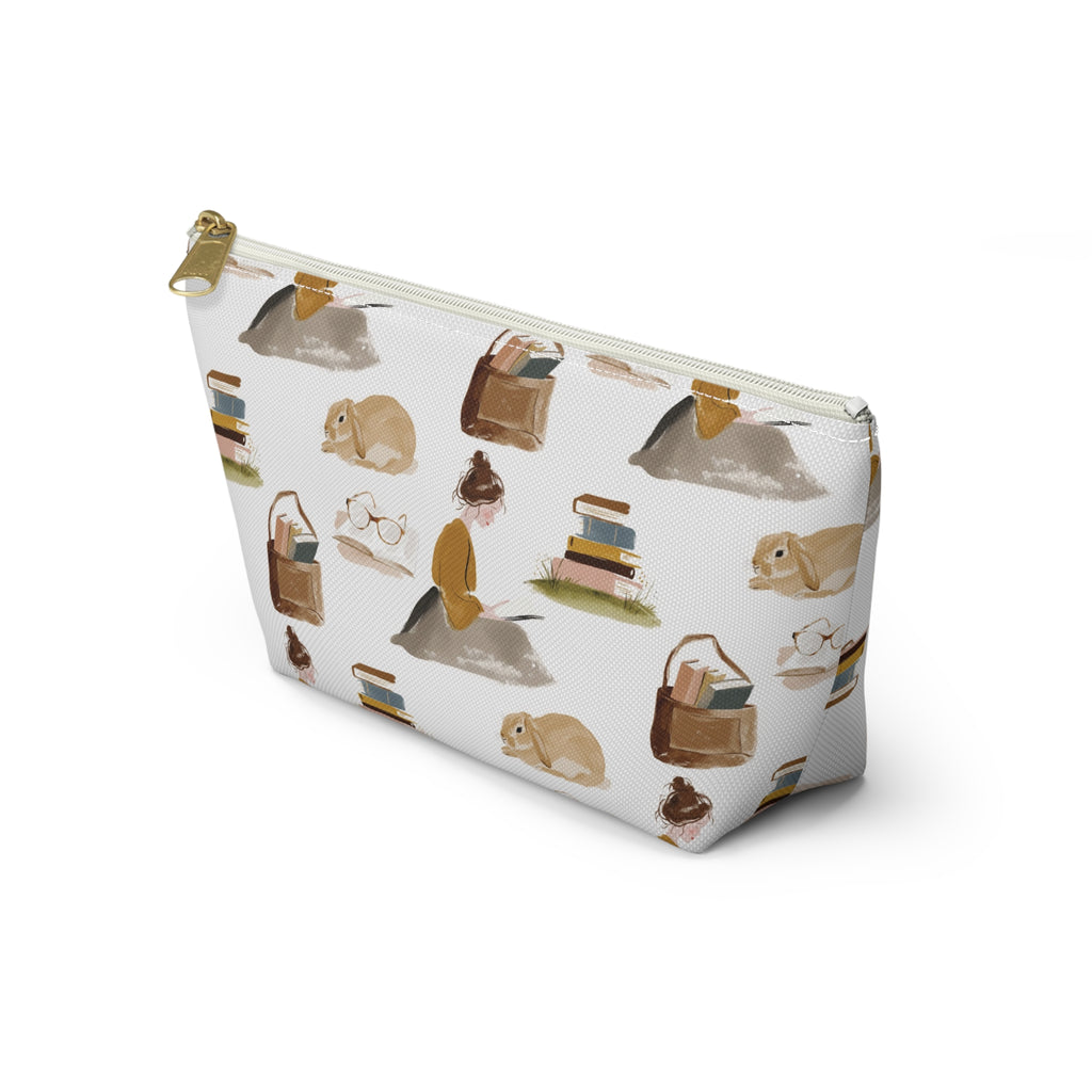 Cozy Reading Accessory Pouch — Cats, Books & Tea T-Bottom Makeup Bag