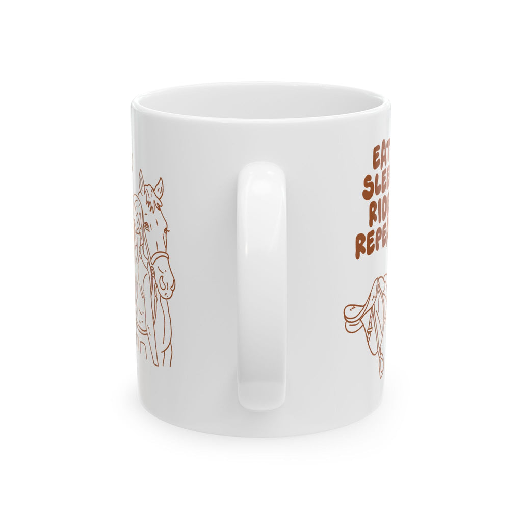 Horse Girl Doodles Ceramic Mug — Equestrian Lucky Charm Coffee Cup (11oz)