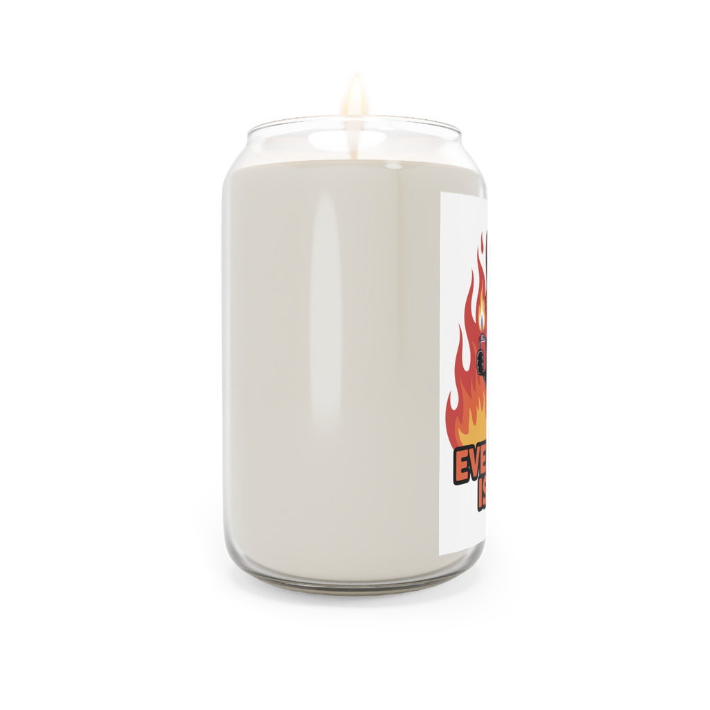 White candle with a flame design label on a white background