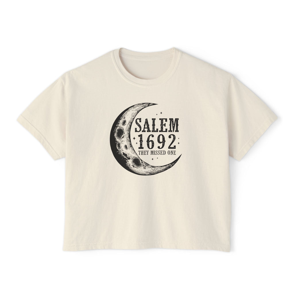 Salem 1692 Crescent Moon Women's Boxy Tee — Witchy Moon Phases Graphic