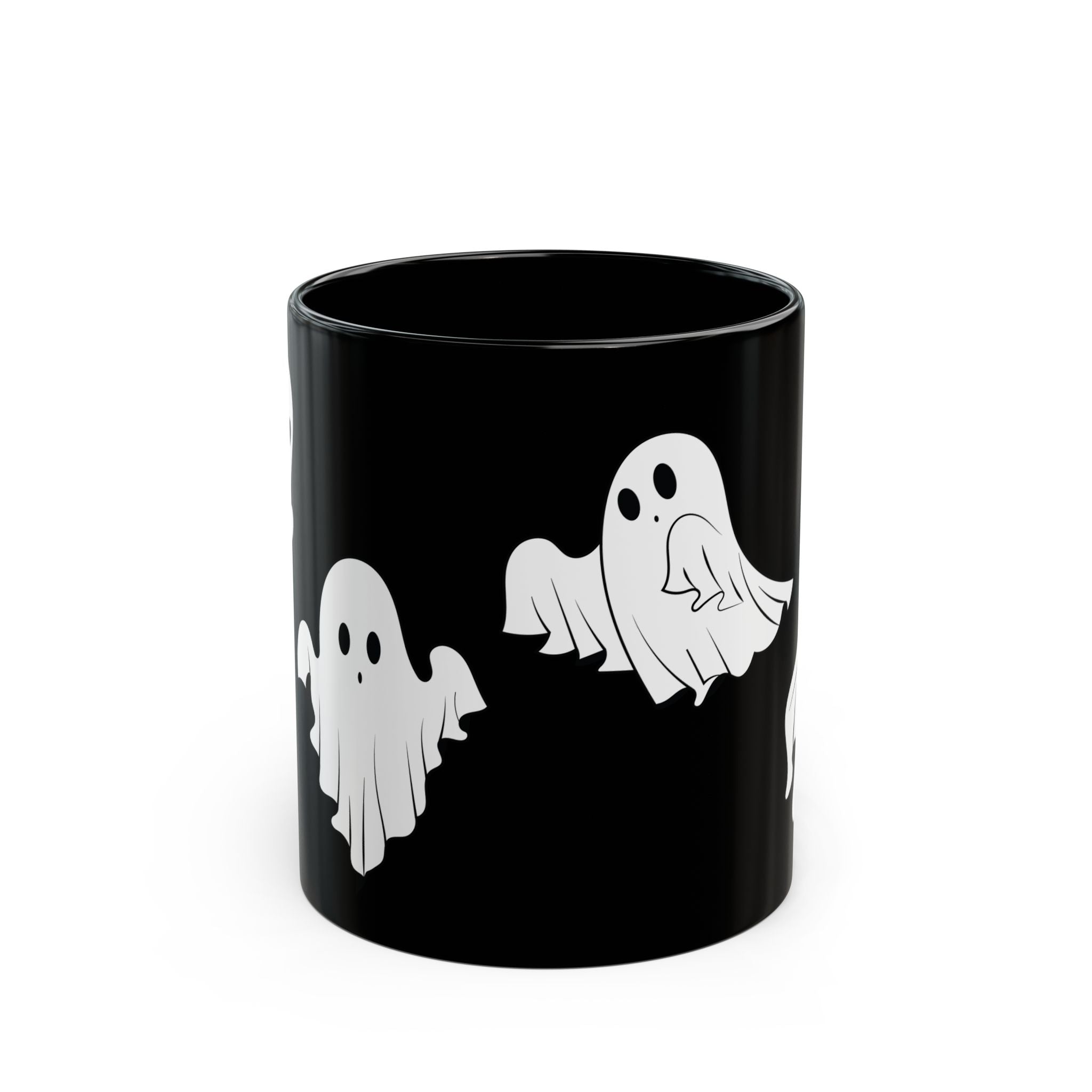 Ghost Pattern Black Mug – Cute Halloween Coffee Cup (11oz & 15oz)