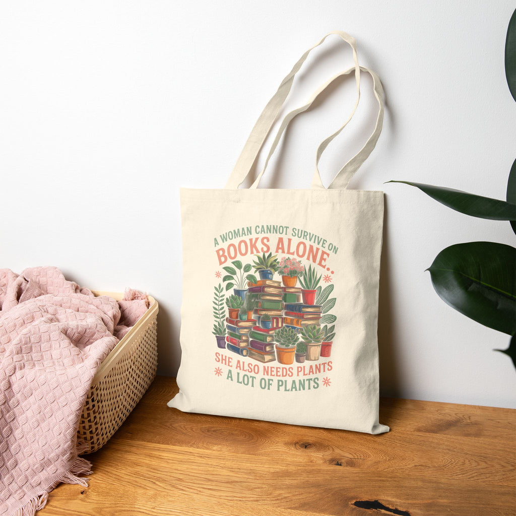Plant & Book Lover Cotton Canvas Tote Bag