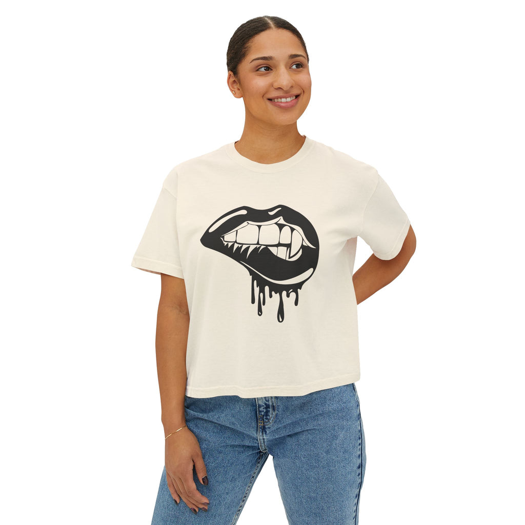 Dripping Bite Boxy Tee – Women's Graphic Crop T-Shirt