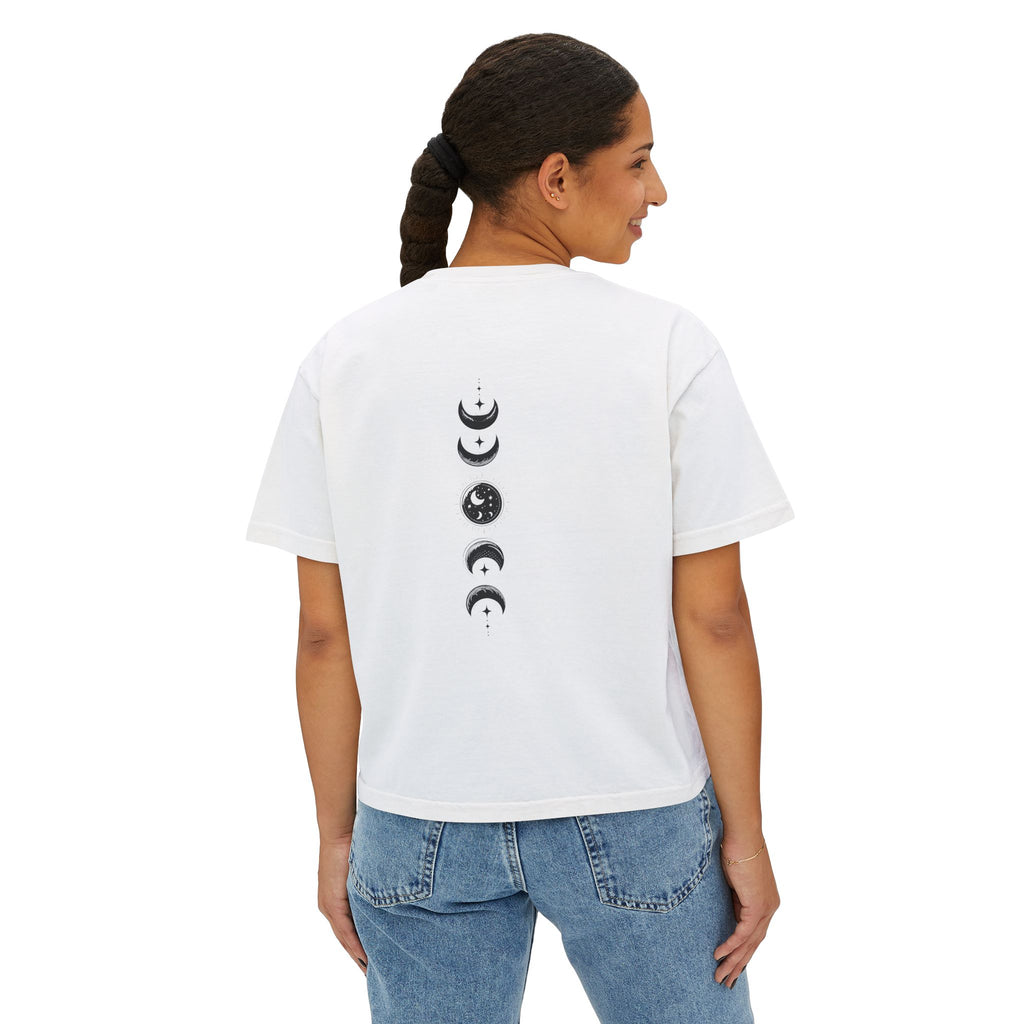 Salem 1692 Crescent Moon Women's Boxy Tee — Witchy Moon Phases Graphic