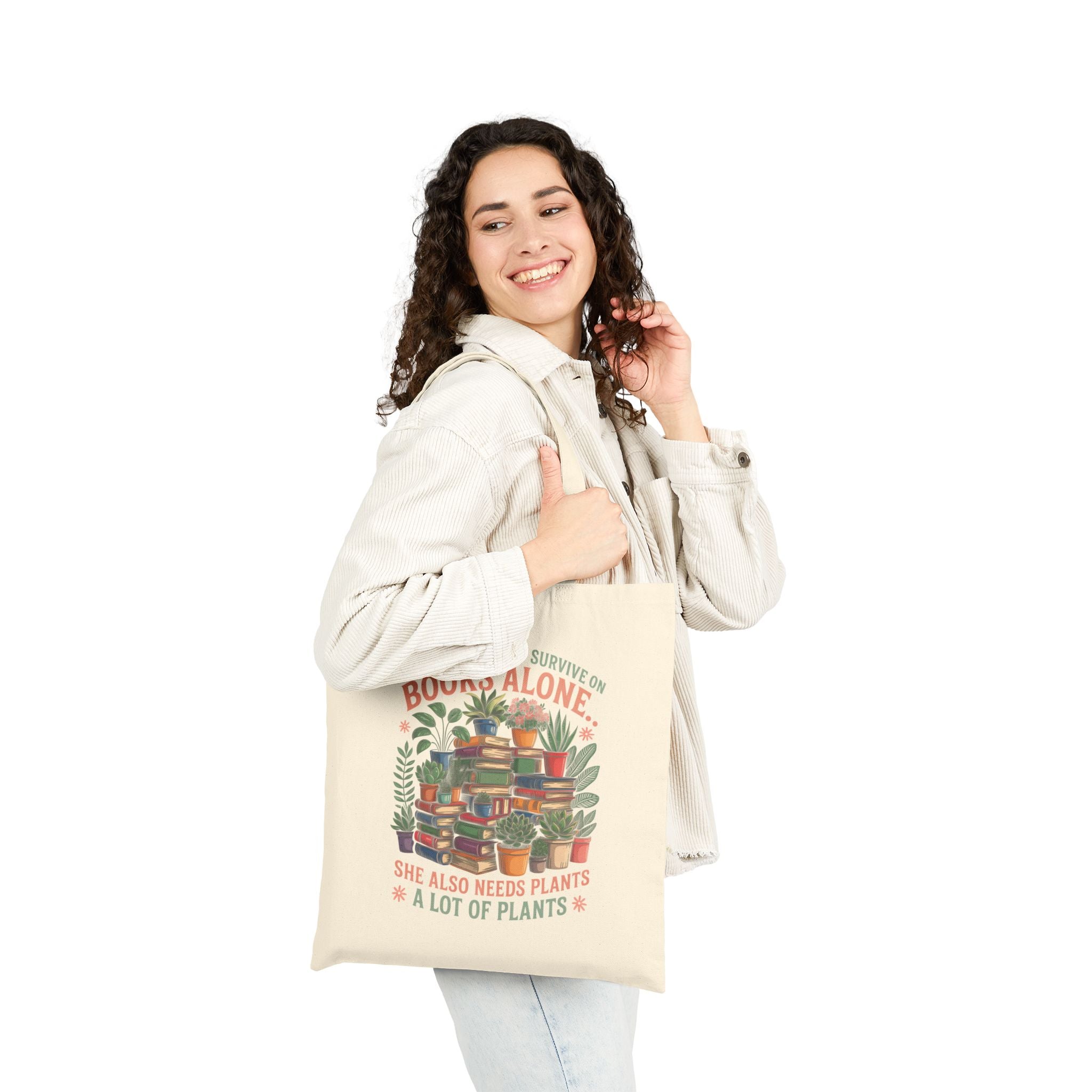 Plant & Book Lover Cotton Canvas Tote Bag