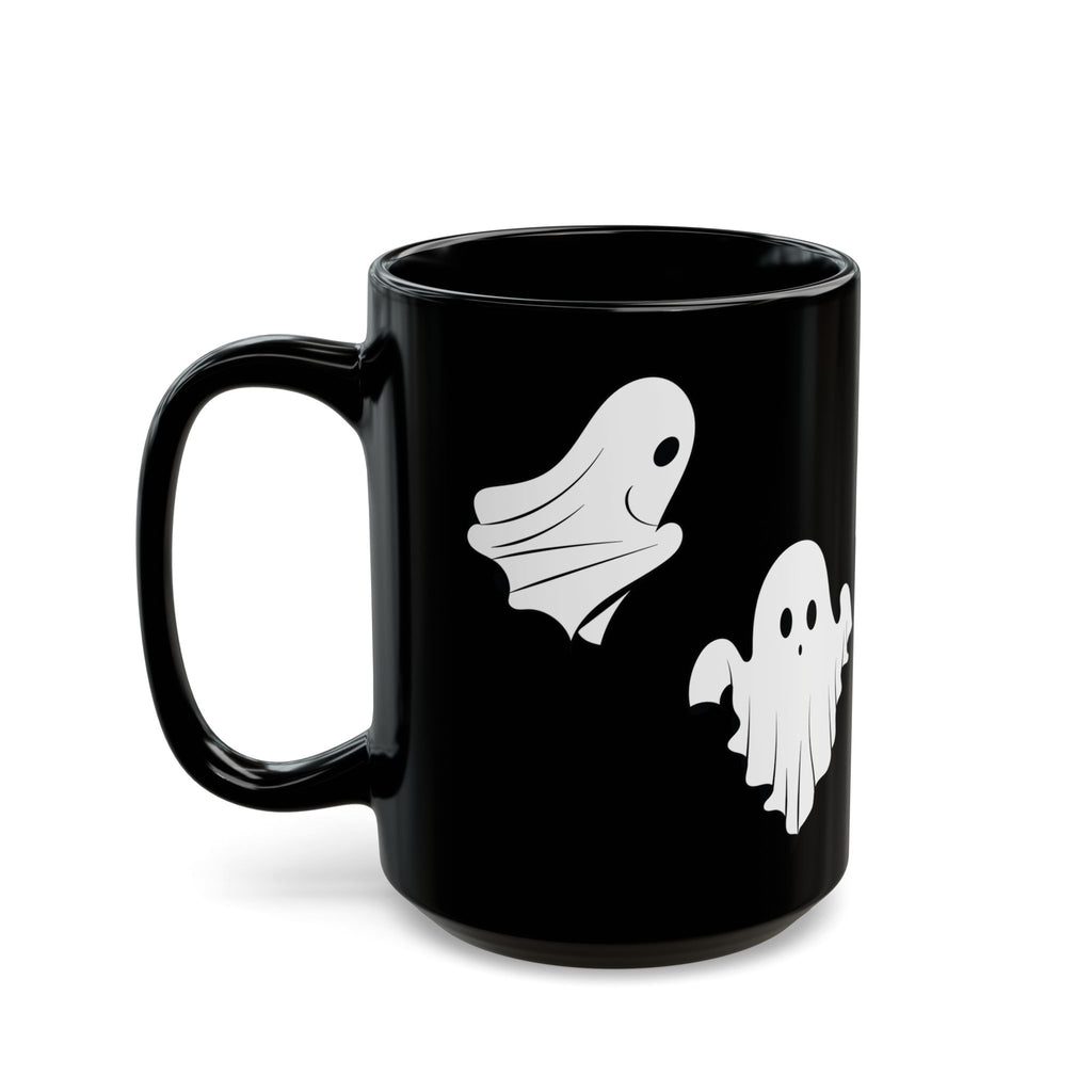 Ghost Pattern Black Mug – Cute Halloween Coffee Cup (11oz & 15oz)