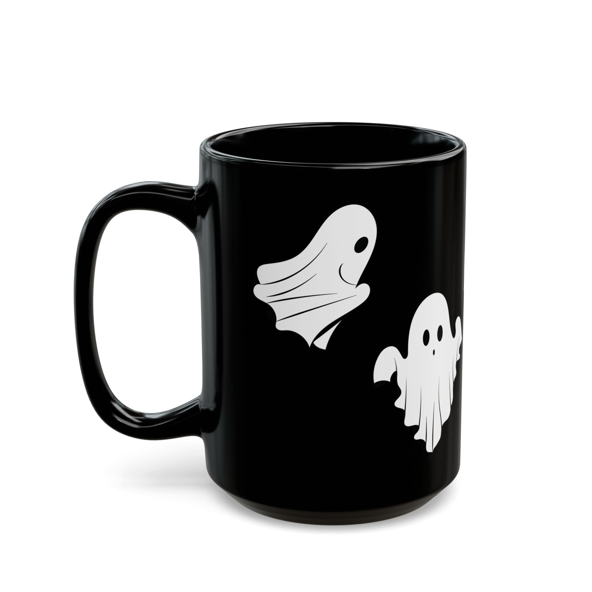Ghost Pattern Black Mug – Cute Halloween Coffee Cup (11oz & 15oz)