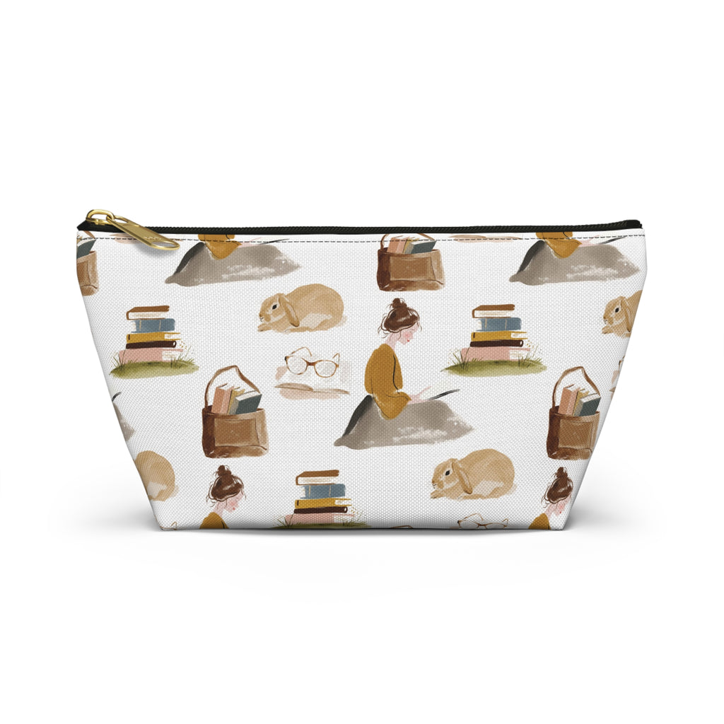 Cozy Reading Accessory Pouch — Cats, Books & Tea T-Bottom Makeup Bag