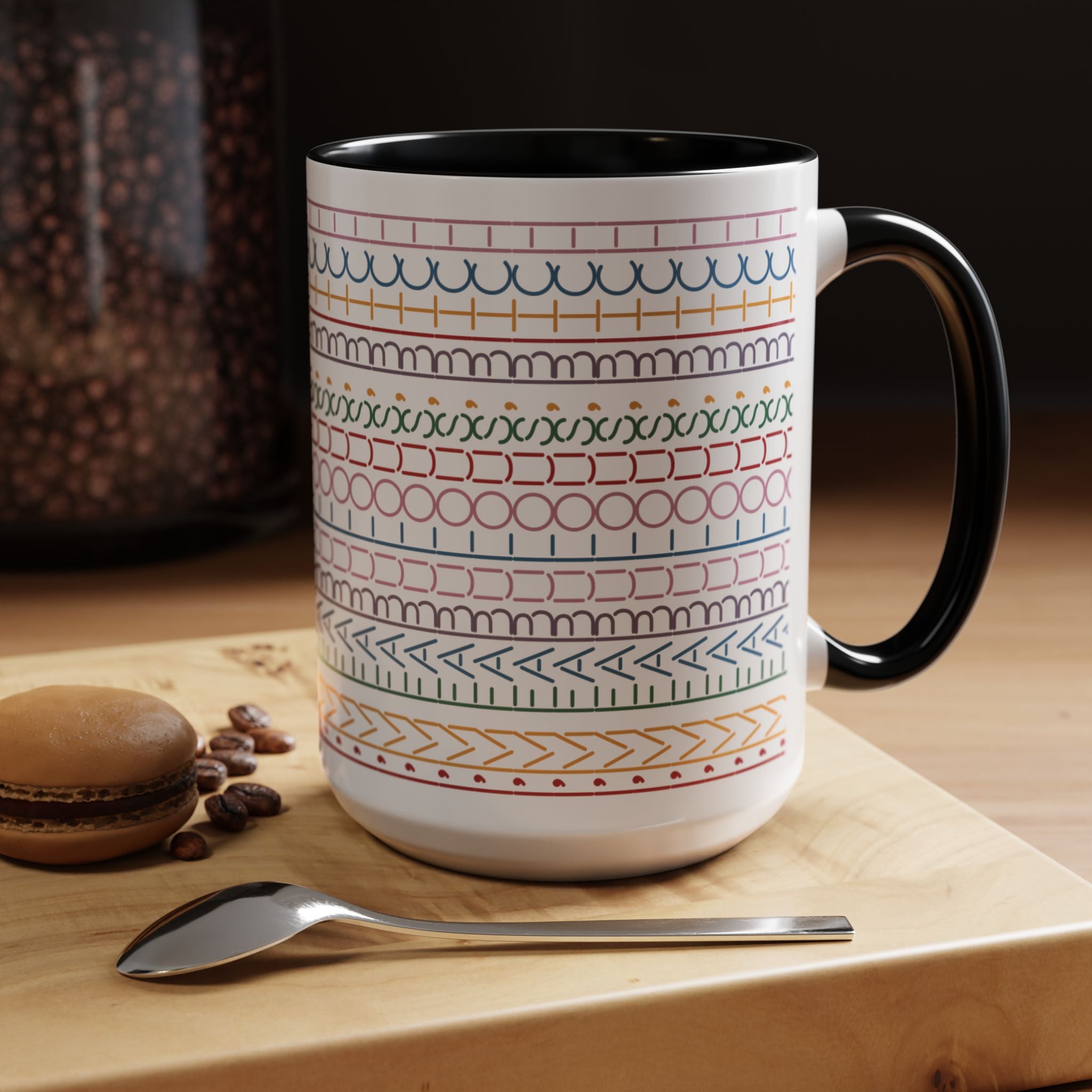 Colorful Doodle Stripe Accent Coffee Mug — Hidden Message 11/15oz