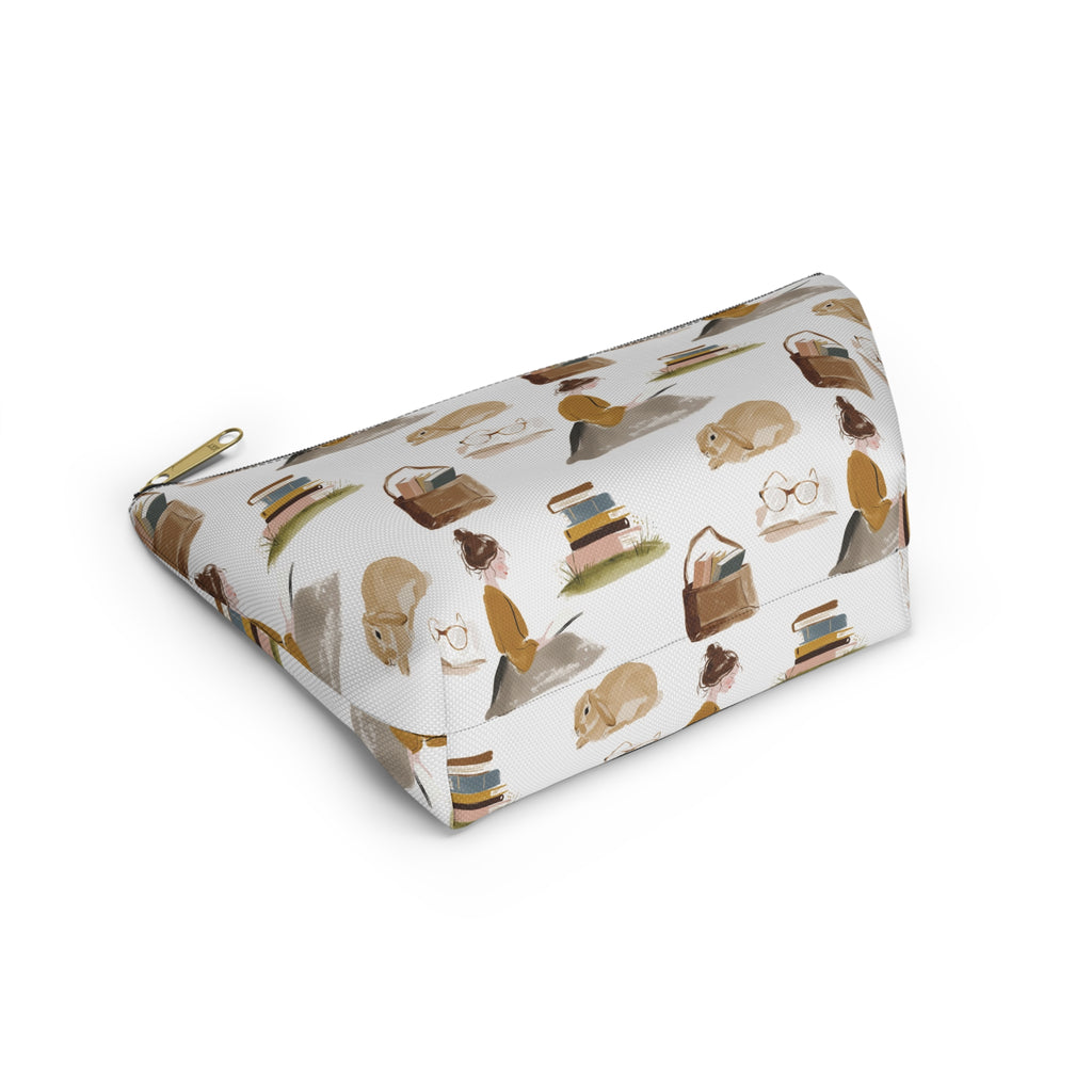 Cozy Reading Accessory Pouch — Cats, Books & Tea T-Bottom Makeup Bag