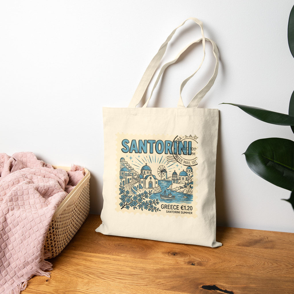 Santorini Canvas Tote Bag – Greek Island Travel Market Bag
