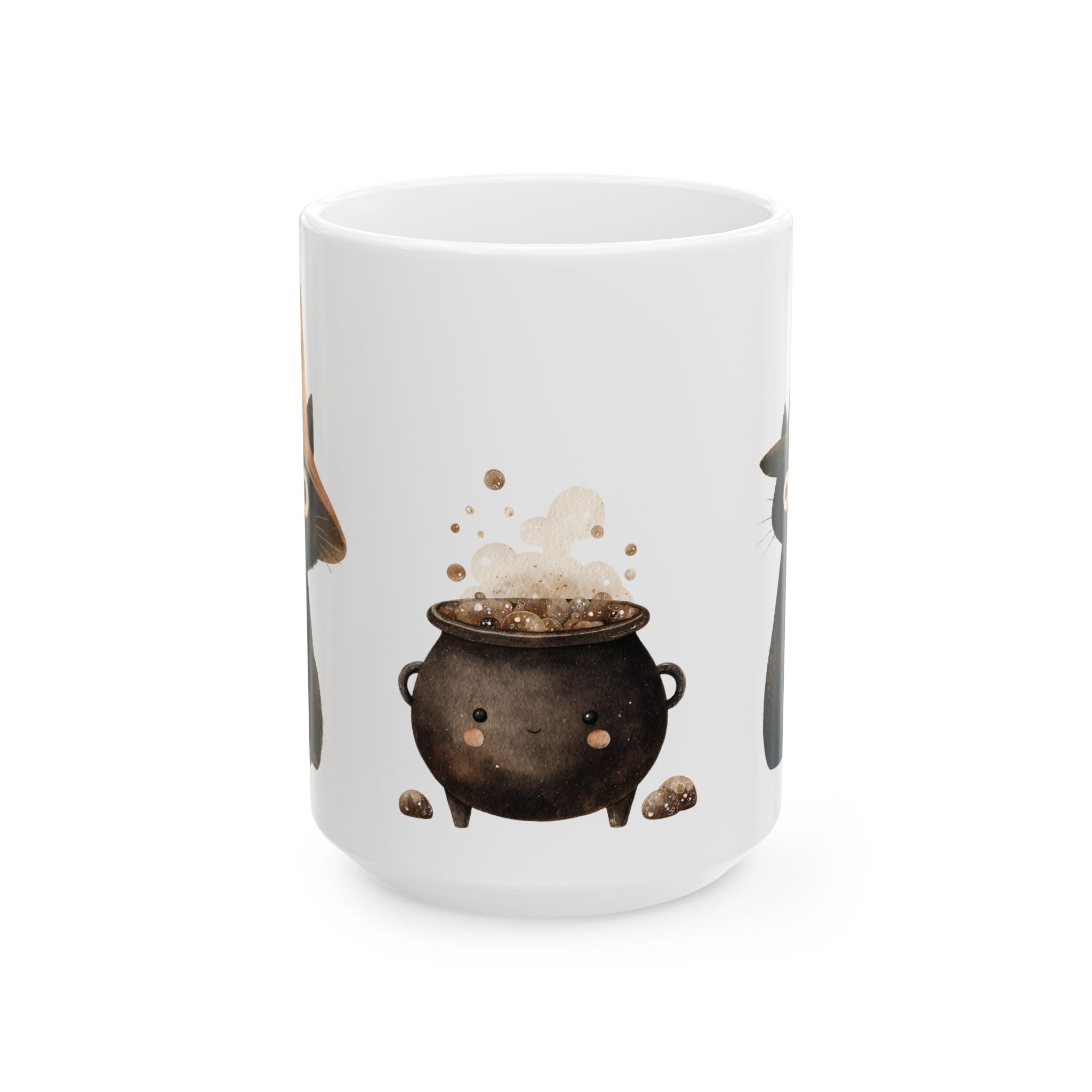 Witch Cat Ceramic Mug — Cute Black Cats & Bubbling Cauldron Coffee Cup (11oz/15oz)