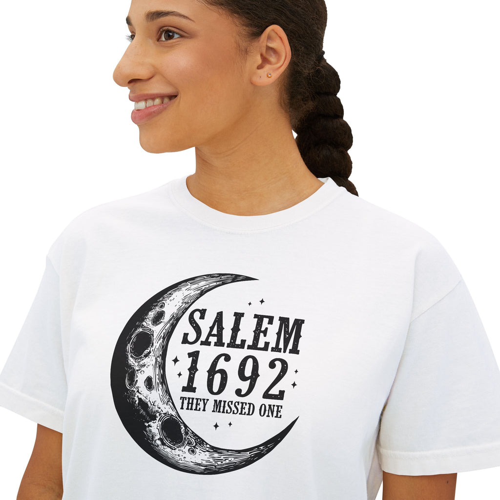 Salem 1692 Crescent Moon Women's Boxy Tee — Witchy Moon Phases Graphic
