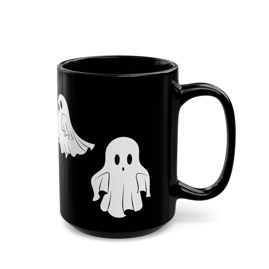 Ghost Pattern Black Mug – Cute Halloween Coffee Cup (11oz & 15oz)
