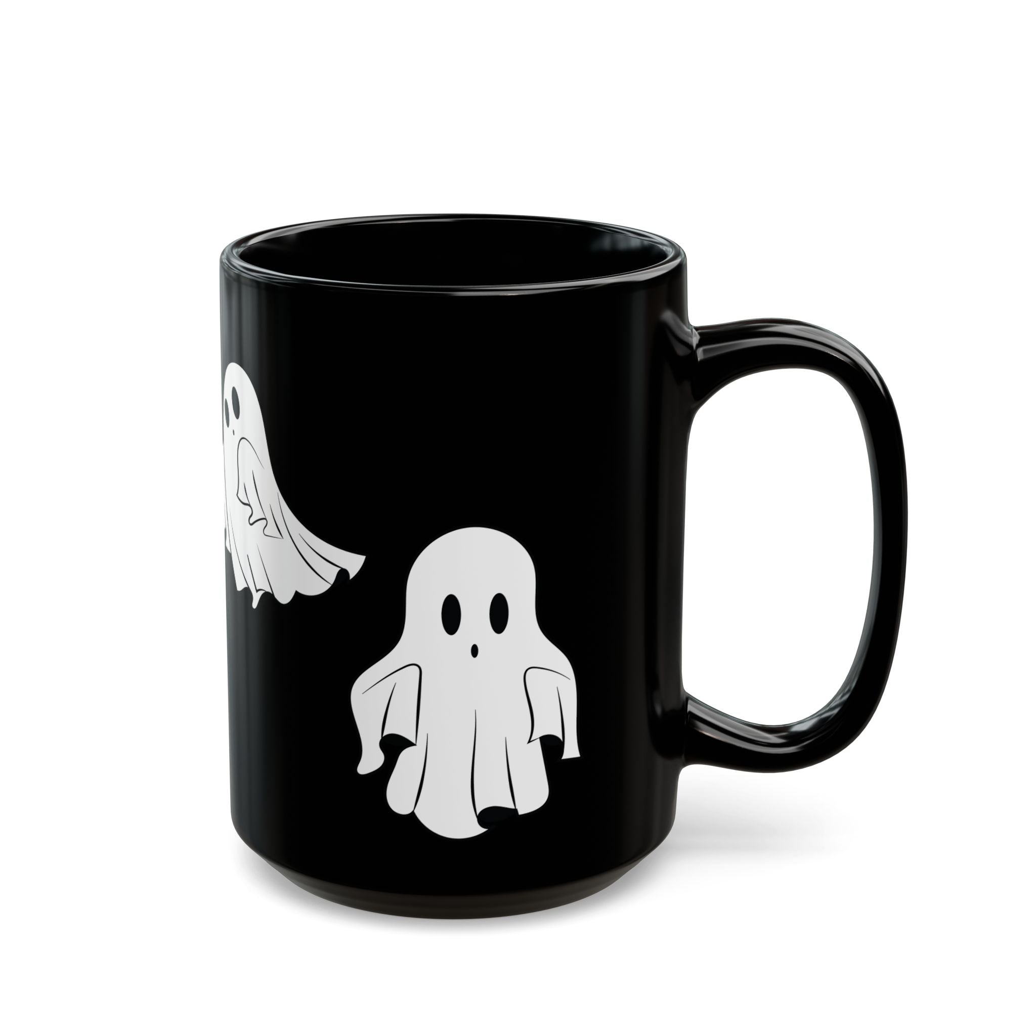 Ghost Pattern Black Mug – Cute Halloween Coffee Cup (11oz & 15oz)