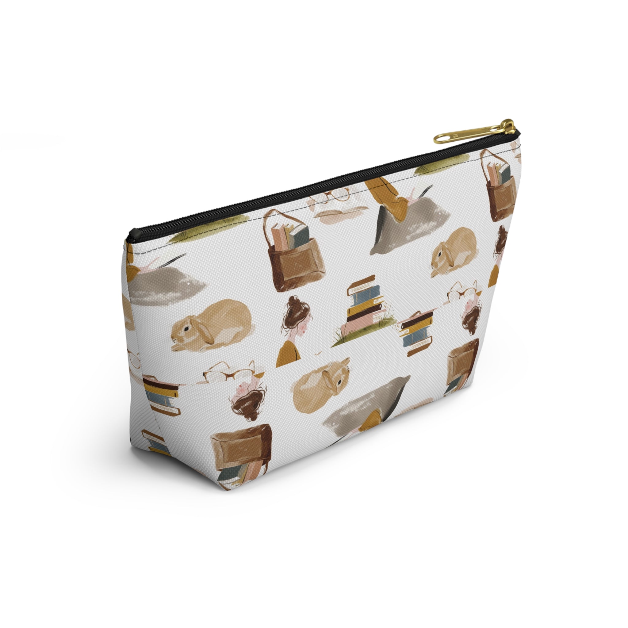 Cozy Reading Accessory Pouch — Cats, Books & Tea T-Bottom Makeup Bag