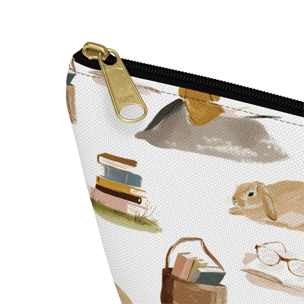 Cozy Reading Accessory Pouch — Cats, Books & Tea T-Bottom Makeup Bag