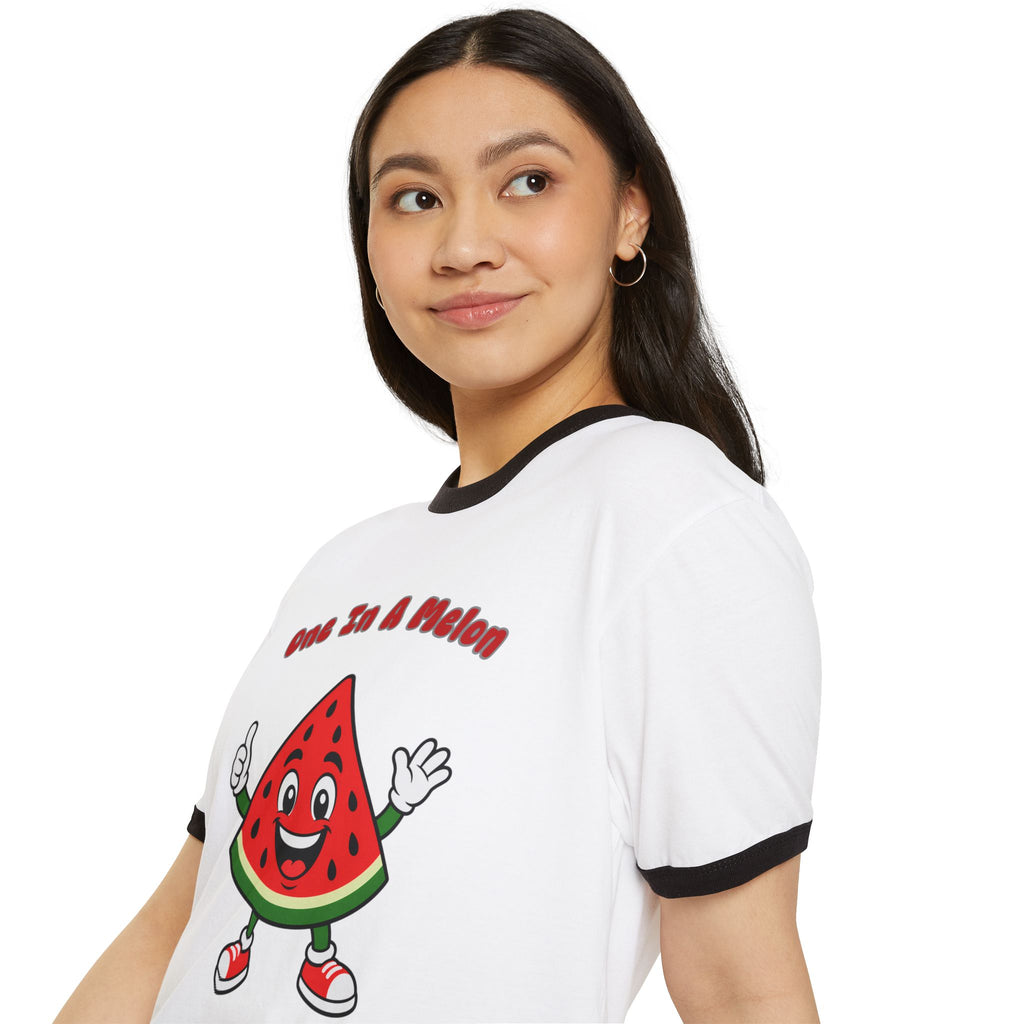 "One In A Melon" Cute Watermelon Slice Graphic Ringer Tee