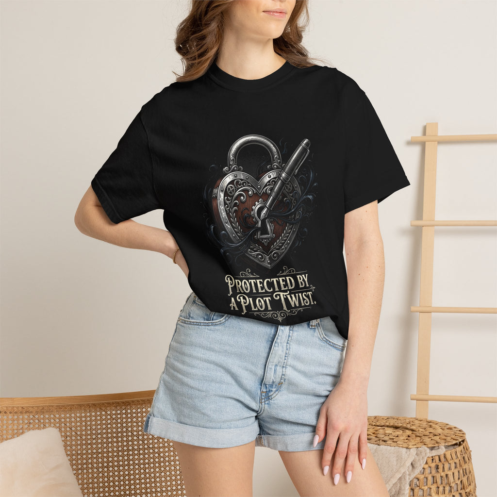 Protected by a Plot Twist T-Shirt | Heart Lock & Key Literary Design