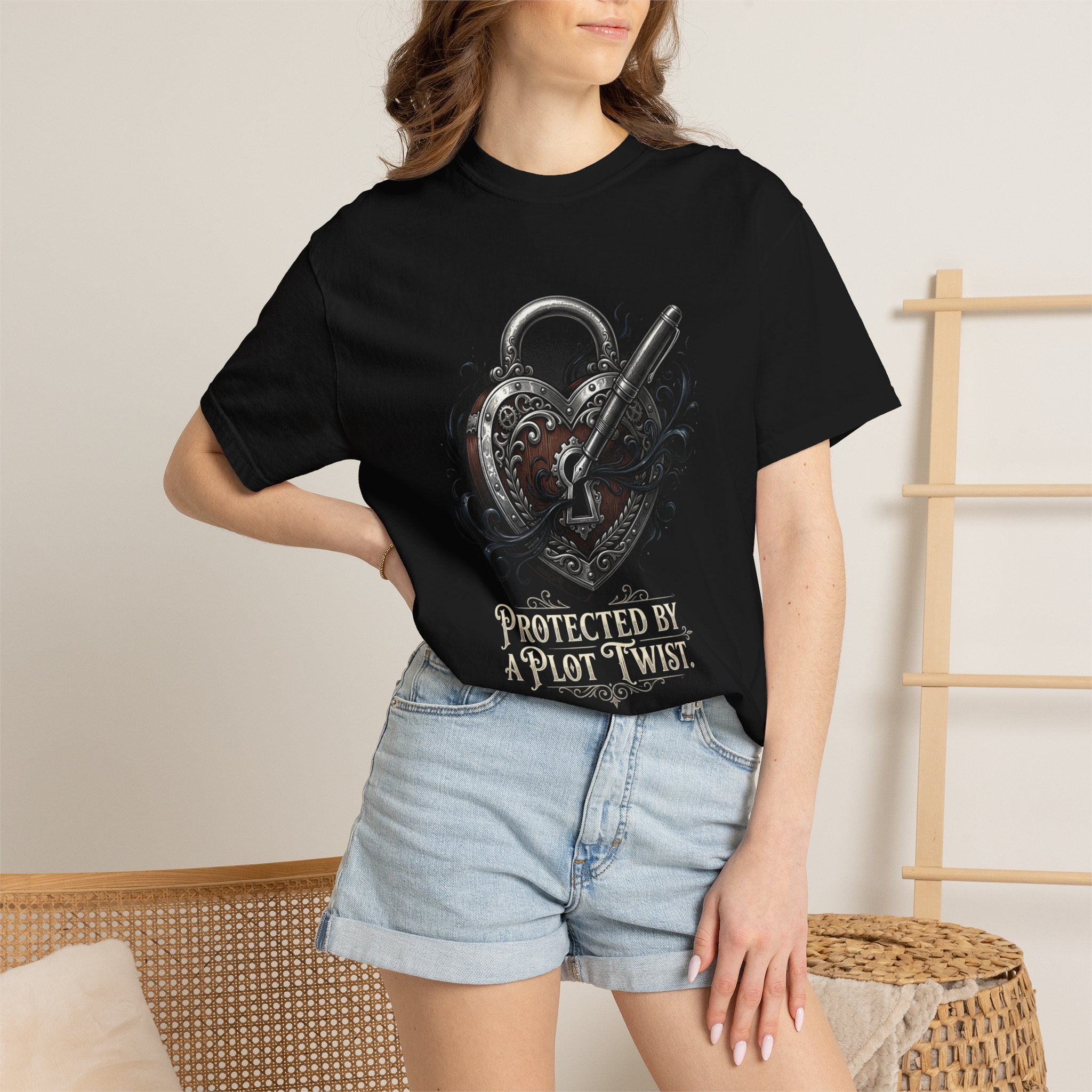 Protected by a Plot Twist T-Shirt | Heart Lock & Key Literary Design
