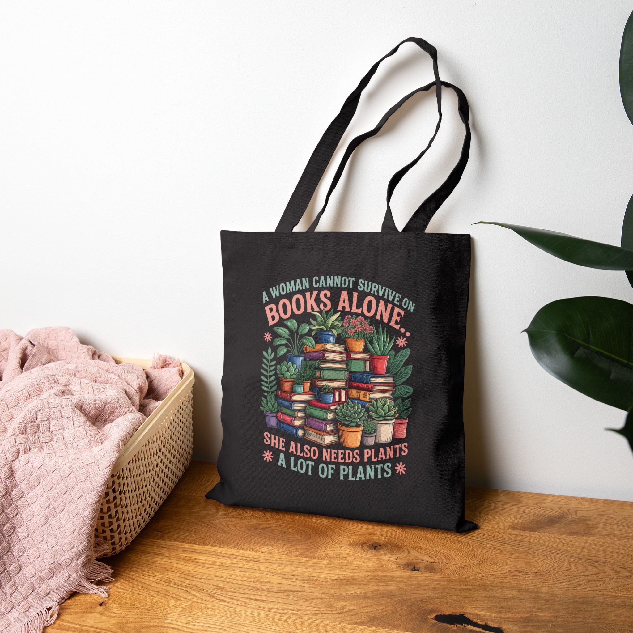 Plant & Book Lover Cotton Canvas Tote Bag