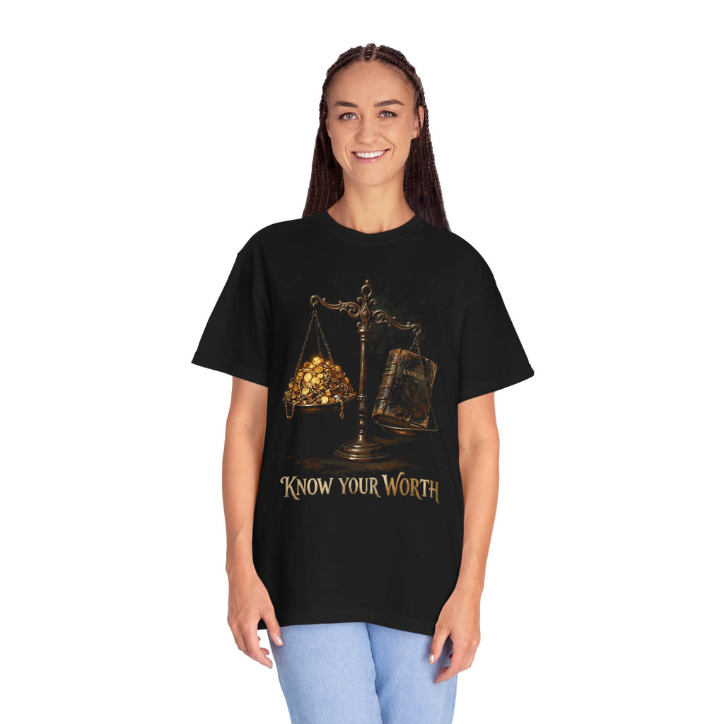 Know Your Worth Scales Book Graphic T-shirt | Empowerment