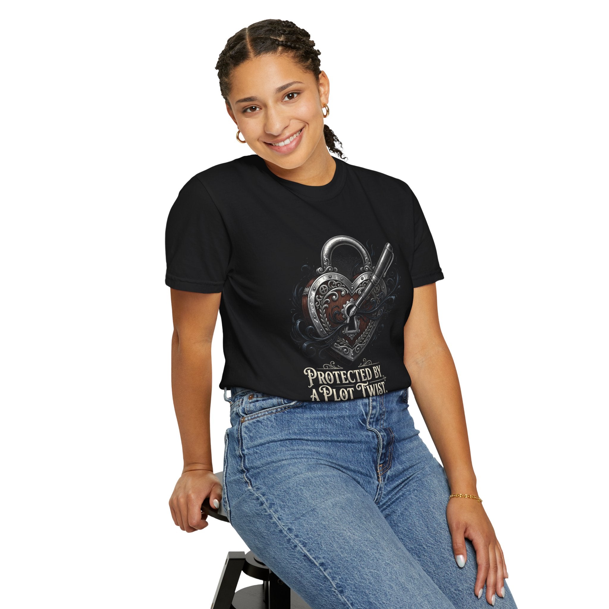Protected by a Plot Twist T-Shirt | Heart Lock & Key Literary Design