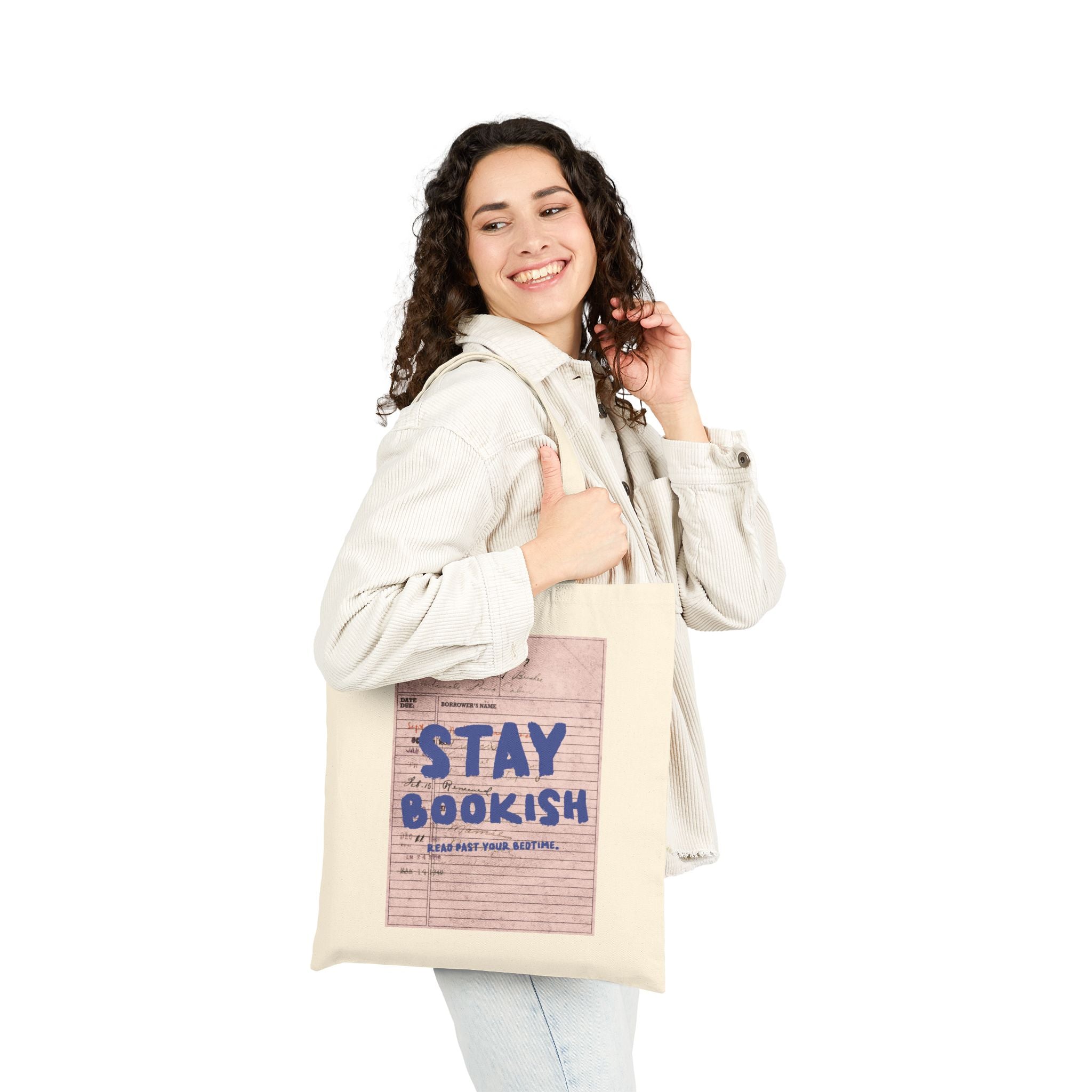 Stay Bookish Canvas Tote Bag — Library Card Book Lover Bookish Tote