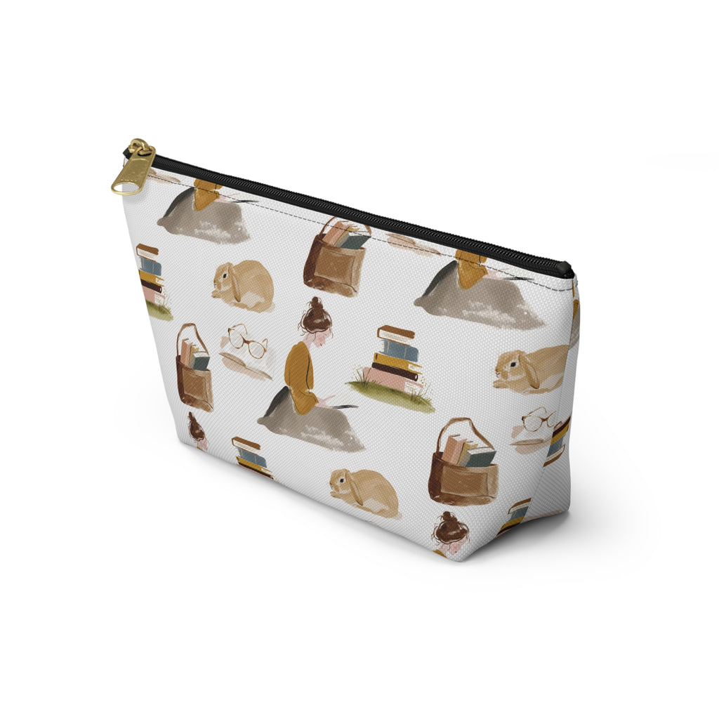 Cozy Reading Accessory Pouch — Cats, Books & Tea T-Bottom Makeup Bag