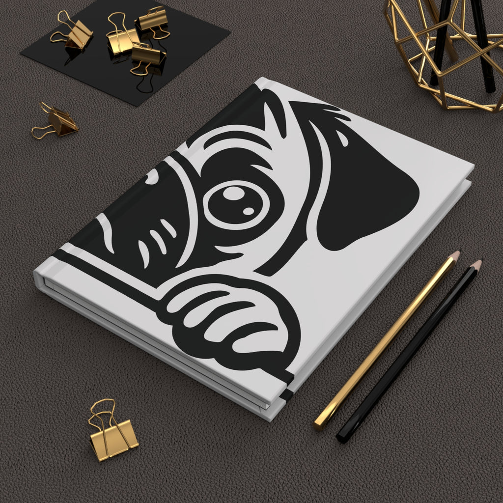 Pug Peek Hardcover Journal — Cute Black & White Dog Notebook
