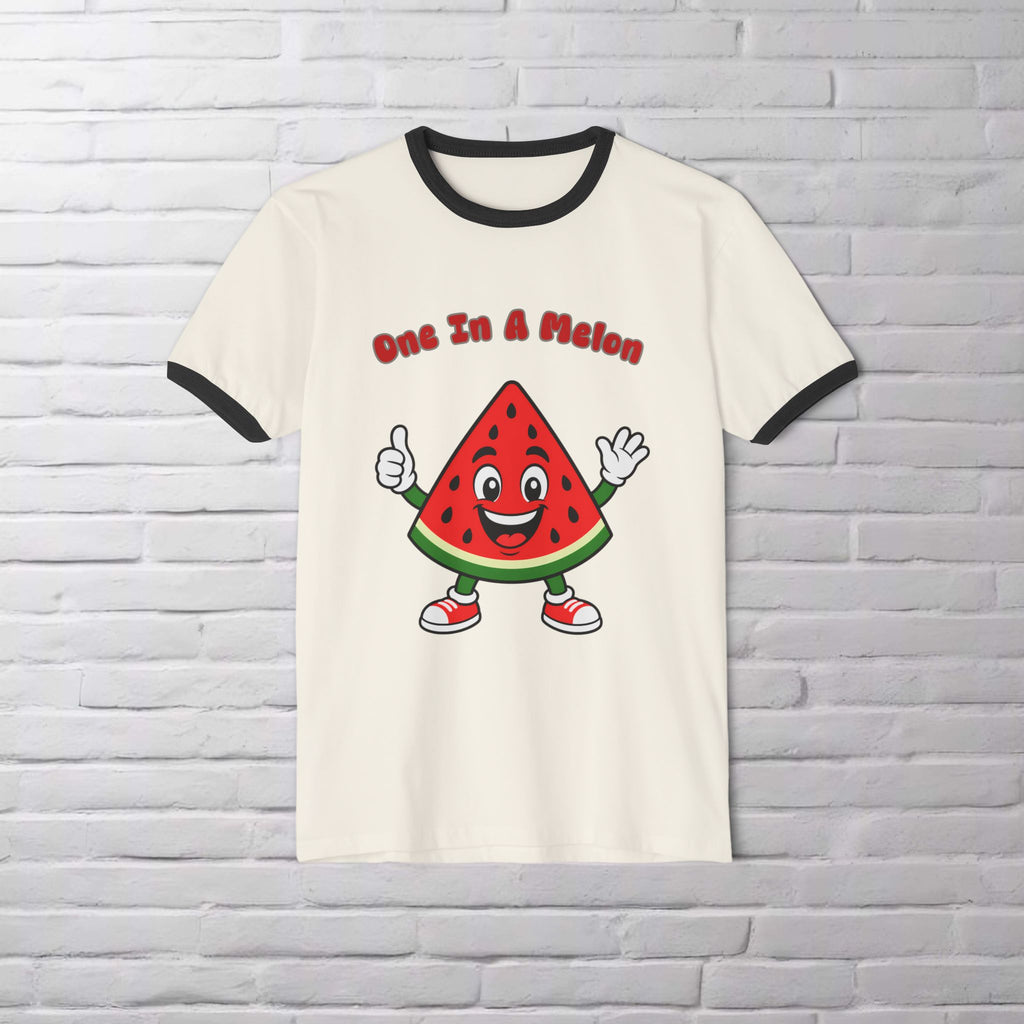 "One In A Melon" Cute Watermelon Slice Graphic Ringer Tee