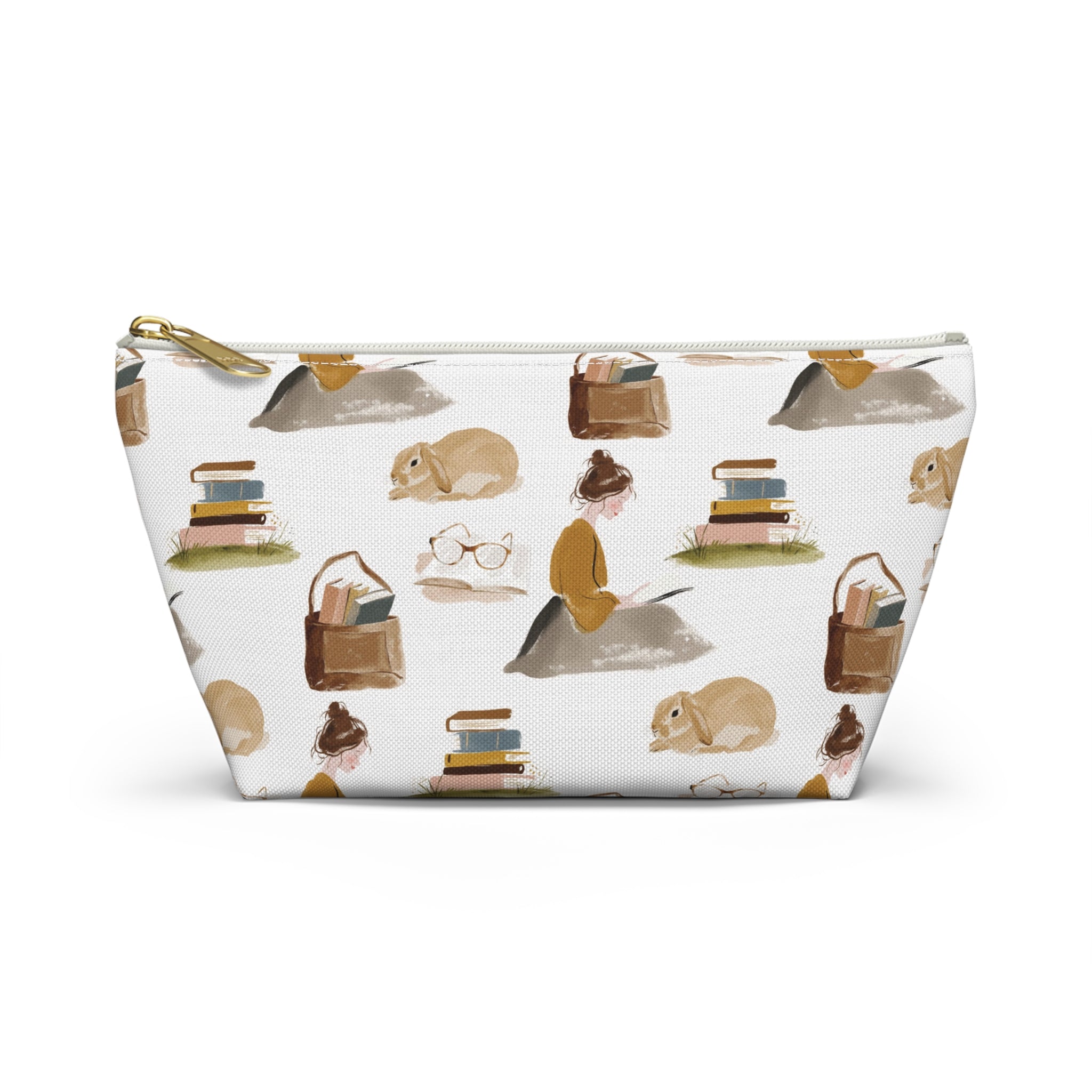 Cozy Reading Accessory Pouch — Cats, Books & Tea T-Bottom Makeup Bag