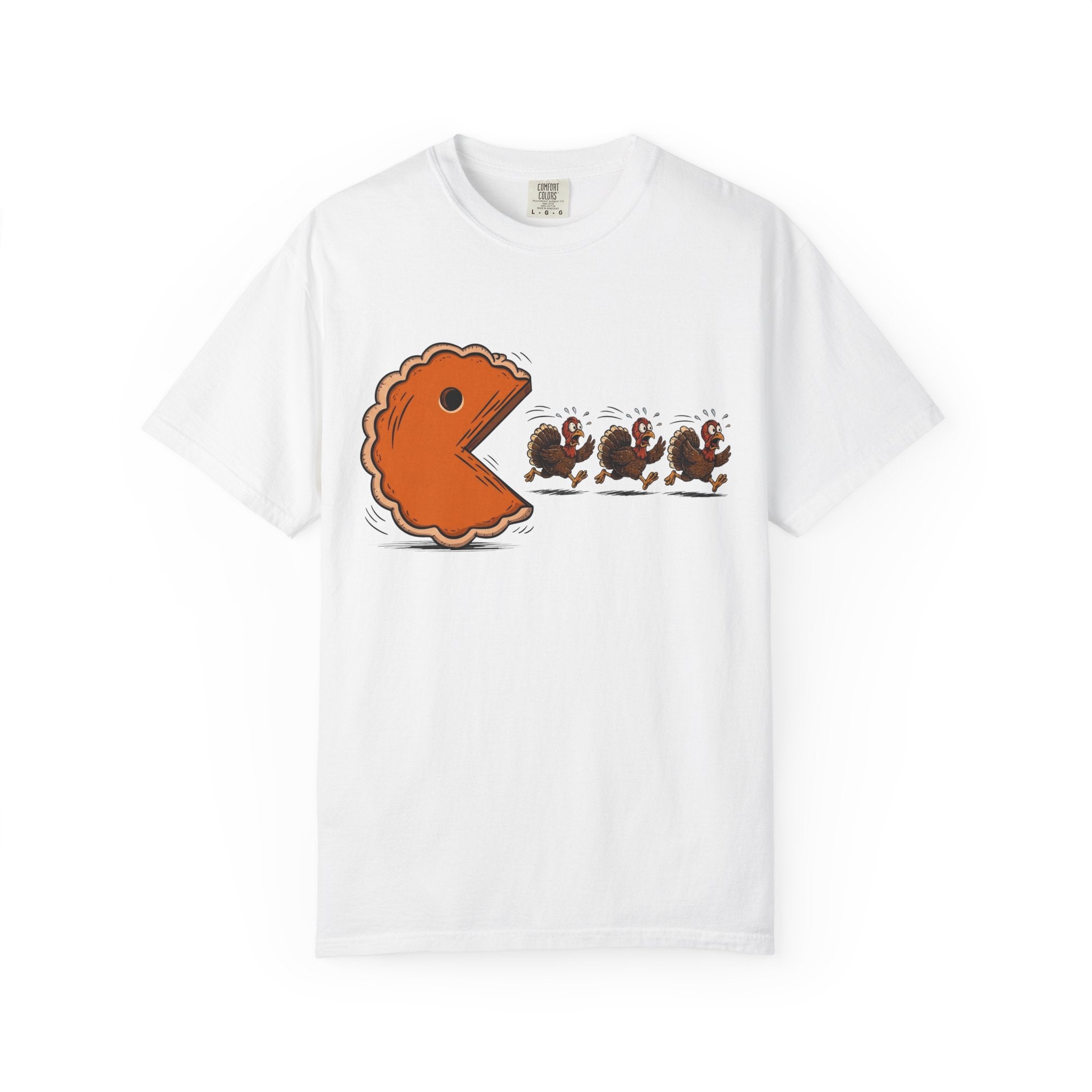 Pac-Man Pie T-Shirt — Funny Thanksgiving Turkey Chase Tee