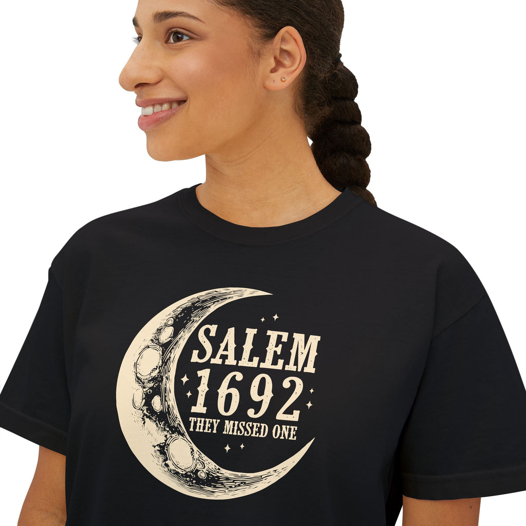 Salem 1692 Crescent Moon Women's Boxy Tee — Witchy Moon Phases Graphic