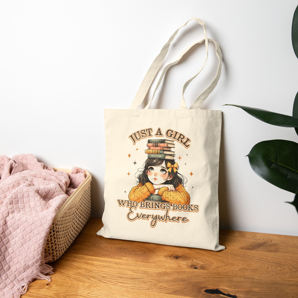 Booklover Tote Bag — "Just a Girl Who Brings Books Everywhere" Cotton Canvas Tote