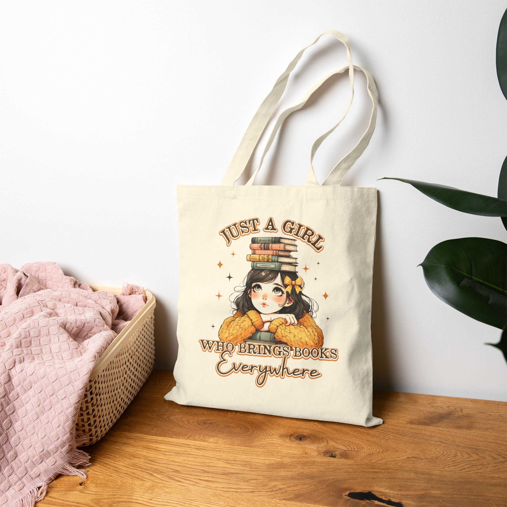 Booklover Tote Bag — "Just a Girl Who Brings Books Everywhere" Cotton Canvas Tote