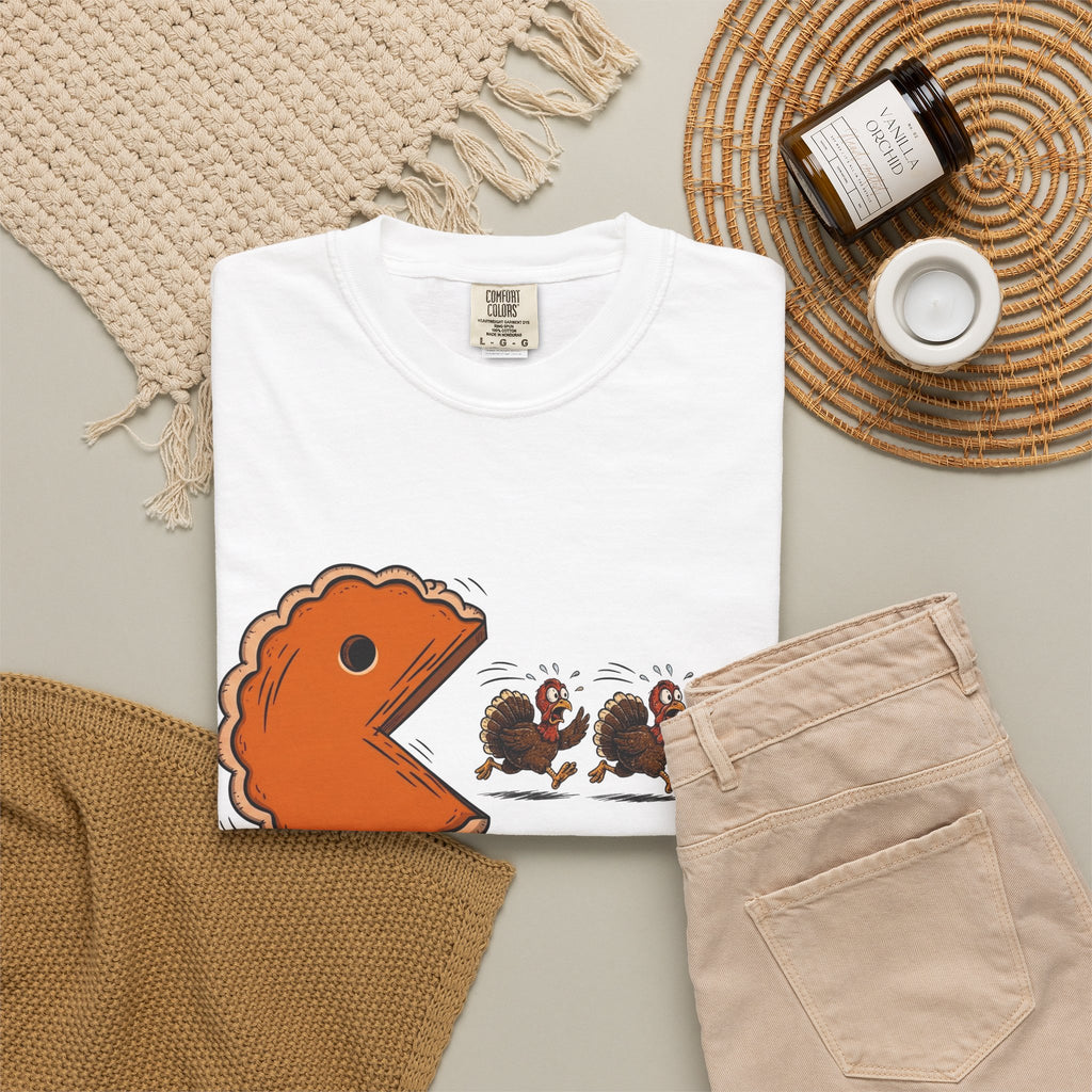 Pac-Man Pie T-Shirt — Funny Thanksgiving Turkey Chase Tee