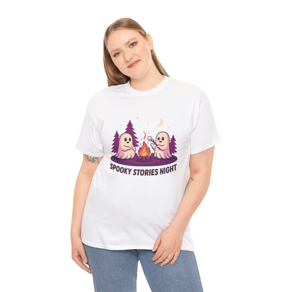 Spooky Stories Night Tee — Cute Ghost Campfire Halloween T-Shirt