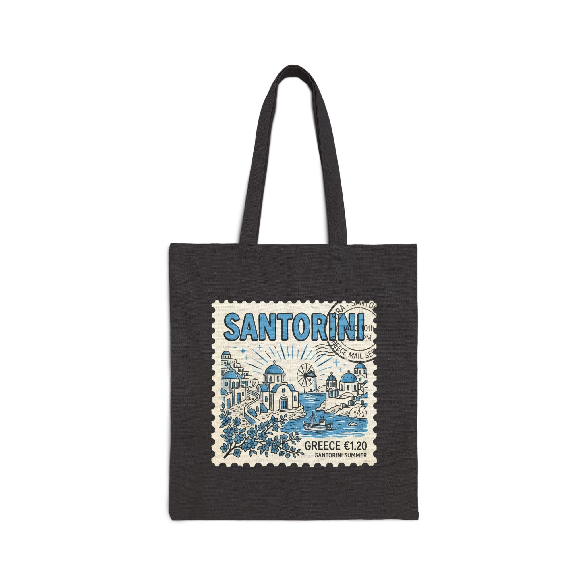 Santorini Canvas Tote Bag – Greek Island Travel Market Bag
