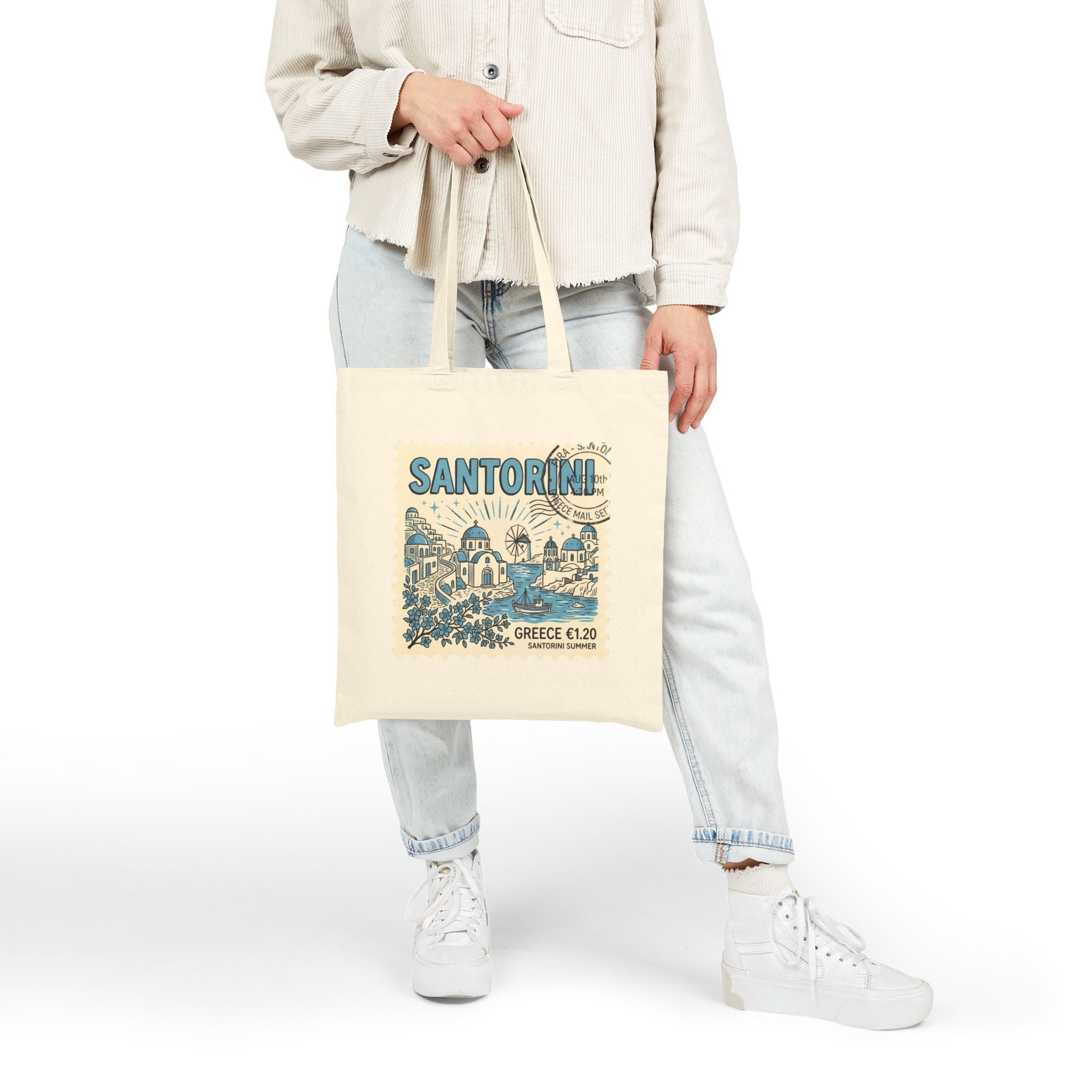 Santorini Canvas Tote Bag – Greek Island Travel Market Bag