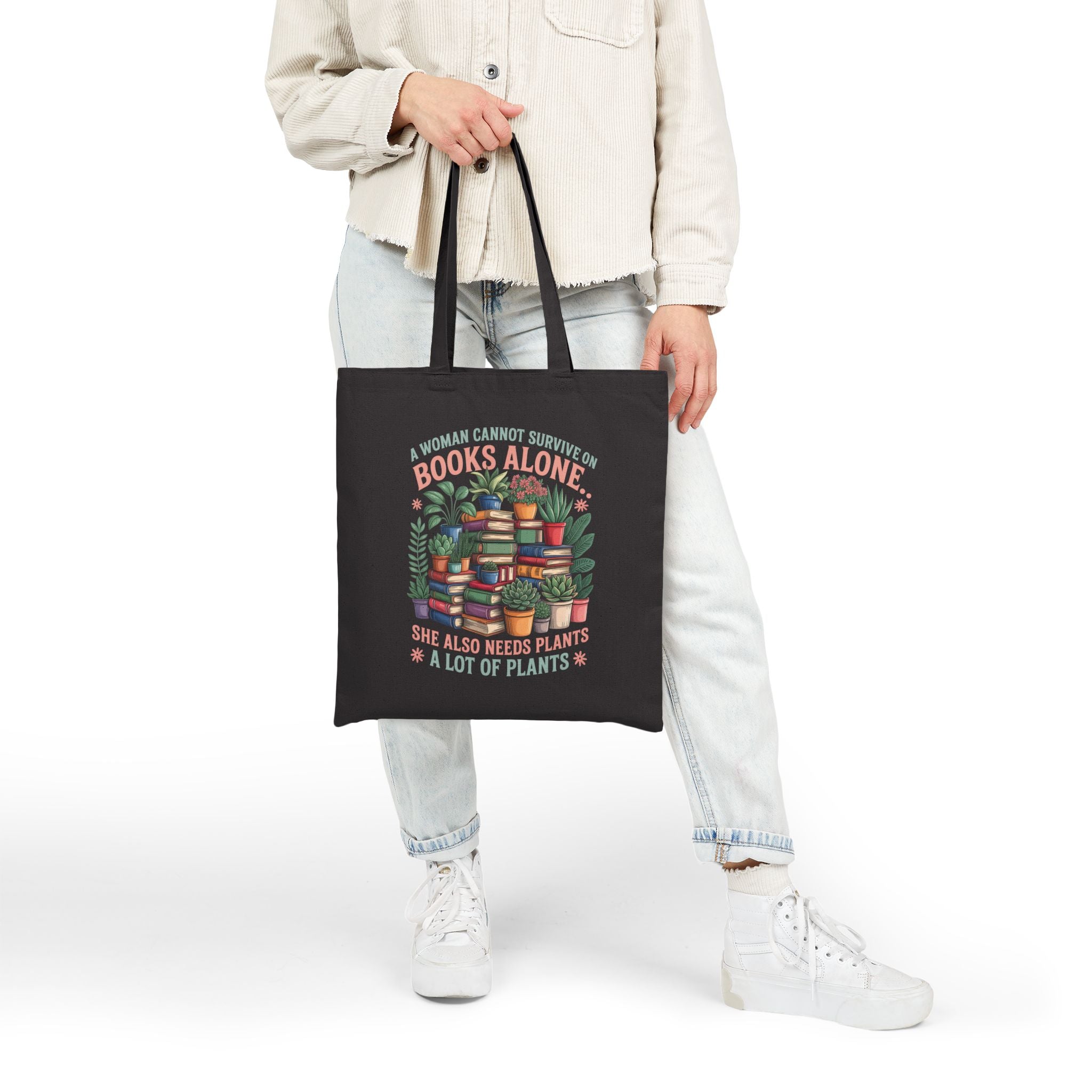 Plant & Book Lover Cotton Canvas Tote Bag