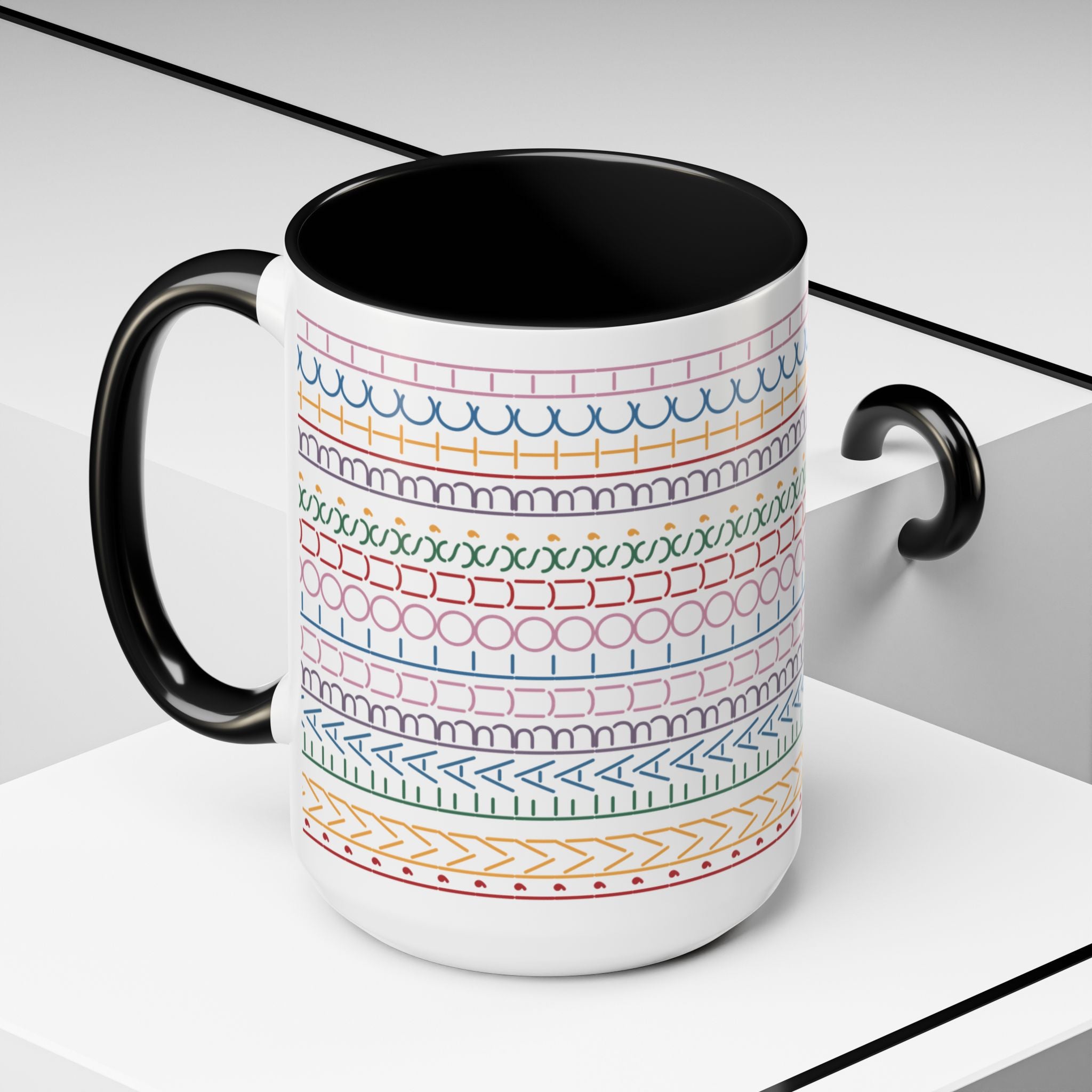 Colorful Doodle Stripe Accent Coffee Mug — Hidden Message 11/15oz