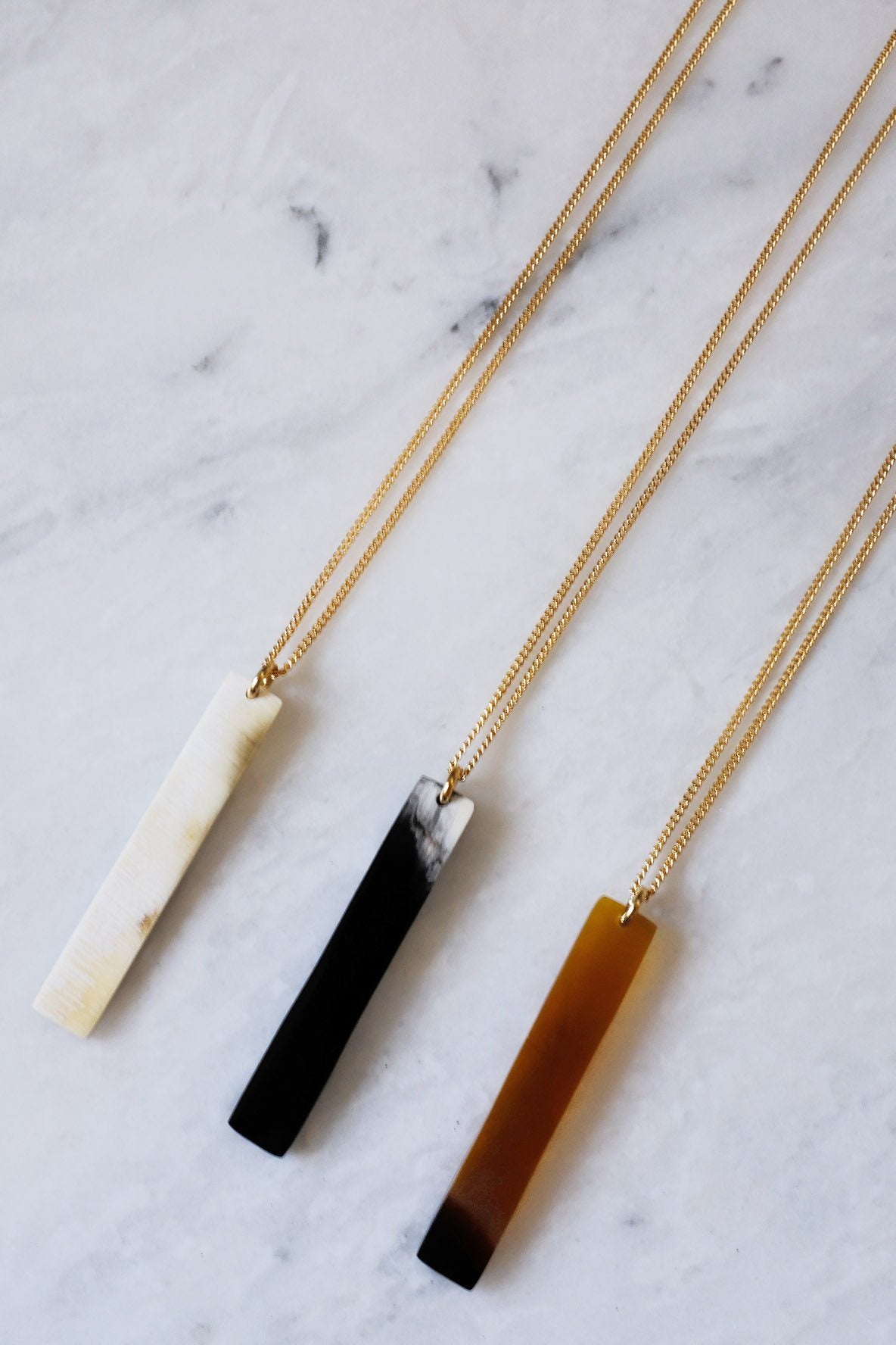 16K Gold - Plated Brass Buffalo Horn Minimalist Bar Pendant Necklace - Addy Avenue