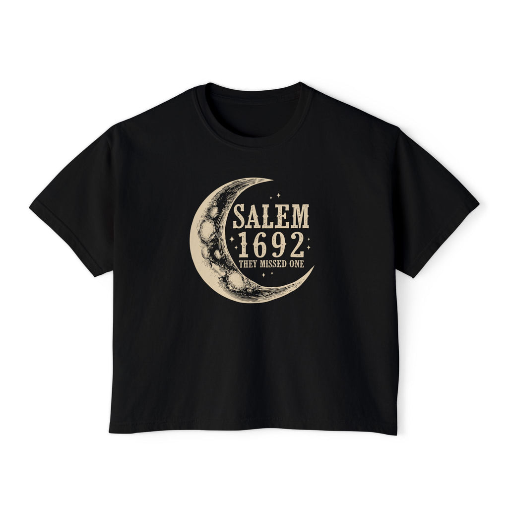 Salem 1692 Crescent Moon Women's Boxy Tee — Witchy Moon Phases Graphic