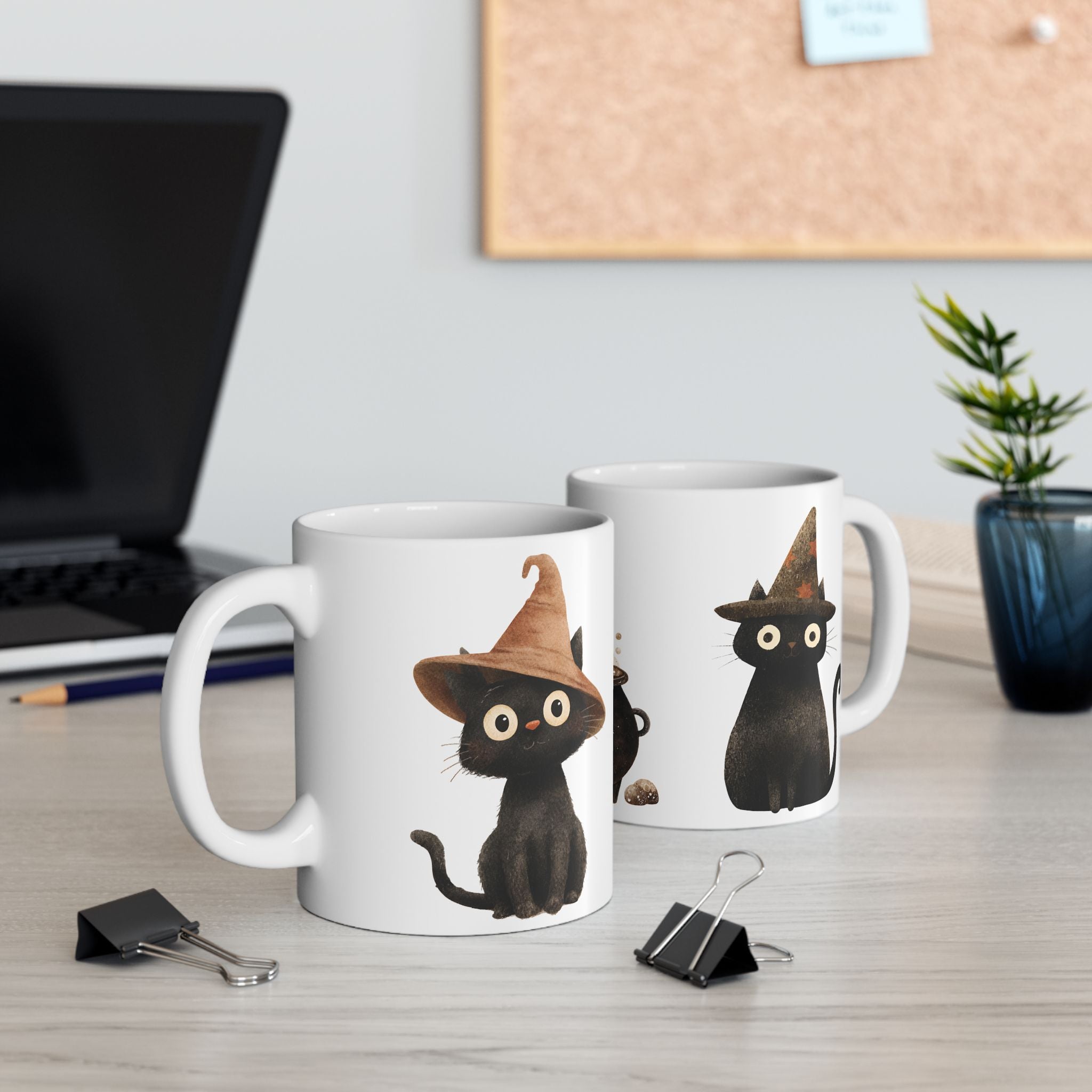 Witch Cat Ceramic Mug — Cute Black Cats & Bubbling Cauldron Coffee Cup (11oz/15oz)